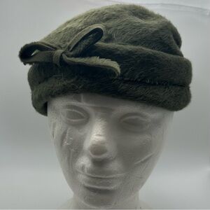 Vintage Princess Genuine Lustre Hare’s Fur Green Hat - Made In Italy